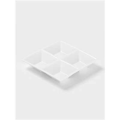 Менажница 4 ячейки Wilmax, 15×15 см, фарфор, белая