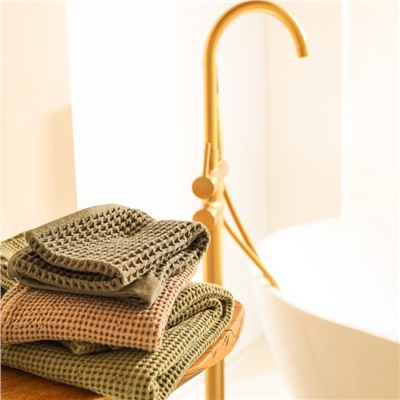 Полотенце вафельное SL HOME: Linen «Олива», 40×70 см, оливковое