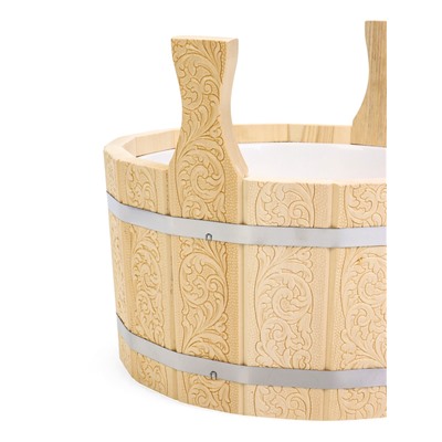 Шайка для бани и сауны «Русский узор», 8 л, деревянная, пластиковая вставка, «Добропаровъ»