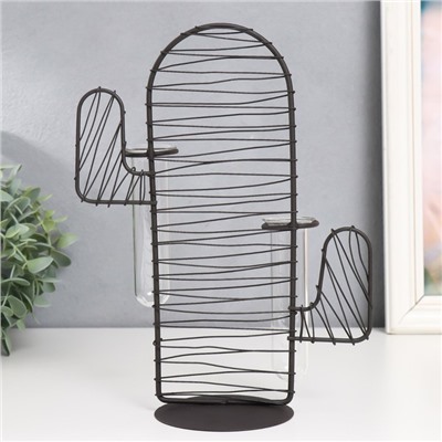 Фигурка с колбами (вазонами) «Кактус. Штрихи», чёрный, 15×9×26 см