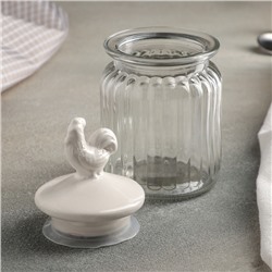 Банка стеклянная для сыпучих продуктов с керамической крышкой «Петух», 300 мл, 7.5×14.5 см, цвет крышки белый