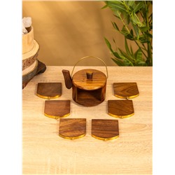 Подставка под горячее «Чайник», с золотыми вставками, набор 6 шт., 10×12×8 см, дерево шишам