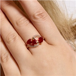 Кольцо 17 р ювелирная бижутерия коллекция "Дубай", покрытие позолота, вставка: фианиты и цирконы, цвет: красный и прозрачный, арт.414.123-17