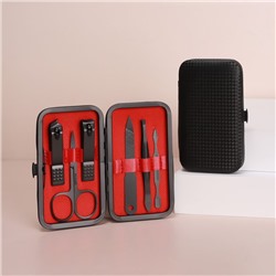 Набор маникюрный, 6 предметов, в футляре, чёрный, красный