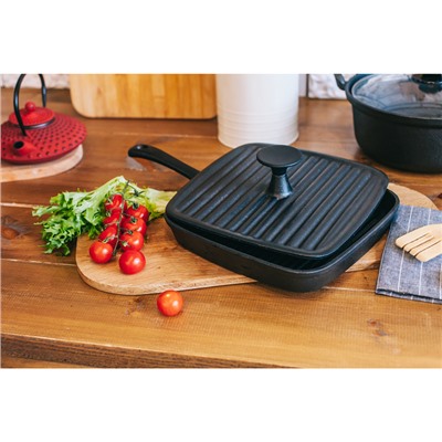 Крышка-пресс для гриля Доляна «Квадрат», чугун, 23×23 см, чёрная
