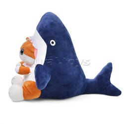 Мягкая игрушка "Кот" в костюме акулы, с пледом, 45 см.