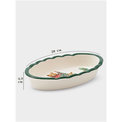 Блюдо для запекания новогоднее Доляна «Сказки зимнего леса», 1.03 л, 28×17.5×4.9 см, доломит, белое