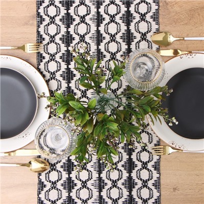 Дорожка на стол Этель 30×180 см, 50% хлопок 50% п/э, бежевая/чёрная