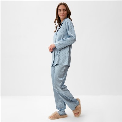 Пижама женская (рубашка, брюки) KAFTAN «Горох», голубая, размер 44-46