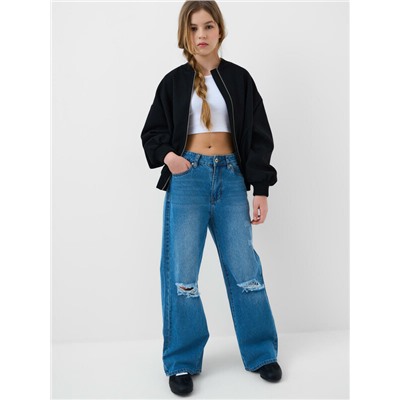 Брюки текстильные джинсовые для девочек