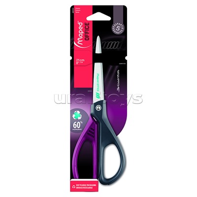 Ножницы эргономичные 21 см "Essentials green deco" асимметричные, цв. ассорти, в блистере