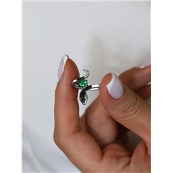 Кольцо из серебра с чёрной шпинелью и зелёными фианитами родированное- Змея 925 пробы 1-450рч416232