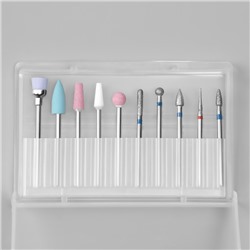 Фрезы для маникюра в пластиковом органайзере, 10 шт.