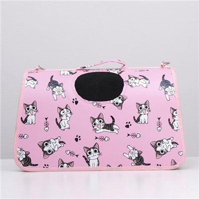 Сумка - переноска каркасная «Играющие котики», размер М, 40×21×27 см, розовая