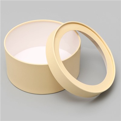 Подарочная коробка круглая «Крема» кремовая, завальцованная с окном, 21×11 см