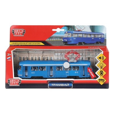 Машина металл Трамвай 18 см, (свет+звук, открыв. двери) инерц.