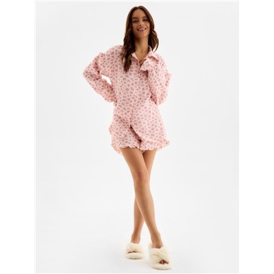 Пижама женская (рубашка, шорты) KAFTAN «Муслин: pink leopard», размер 40-42