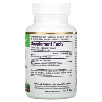 Paradise Herbs, Hawthorn Berry, 60 Vegetarian Capsules