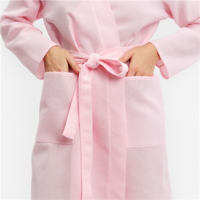 Халат вафельный запашной женский, р-р 46, 160 г/м, 100% хлопок, розовый