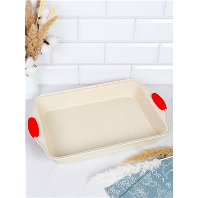 Противень 39,5х26х5,4 см Мрамор с силиконовыми ручками/ RSD-933 /уп 30/ 0.52/