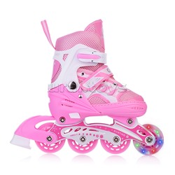 Роликовые коньки раздвижные, PU колёса со светом, размер S, розовые, в сумке