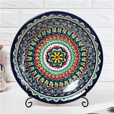 Ляган узбекский Риштанская Керамика «Узоры», d=33 см, глубокий, синий