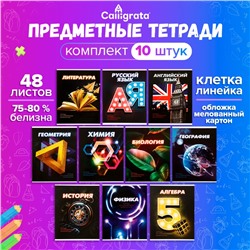 Набор предметных тетрадей 48 листов, Calligrata 3D, 10 предметов, серые листы