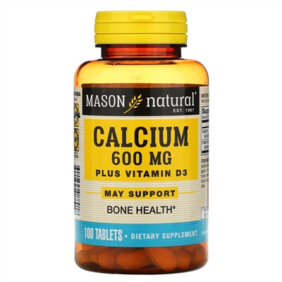 Mason Natural, Calcium Plus Vitamin D3, 600 mg, 100 Tablets