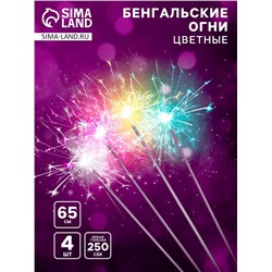 Бенгальские огни разноцветные «Цветопламенные», 4 шт., 65 см, горение 250 сек