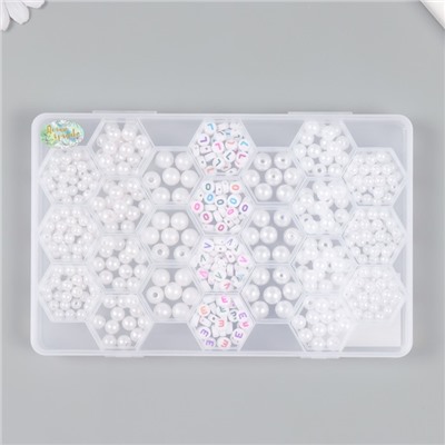 Бусины в шкатулке «Жемчуг и буковки», 24 деления, 20×13×1.8 см