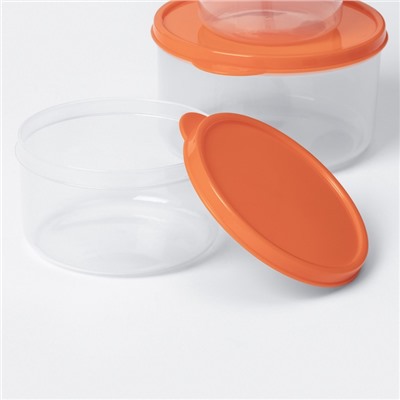Набор контейнеров пищевых круглых Доляна, 3 шт.: 150 мл, 300 мл, 500 мл, прозрачные, крышка оранжевая