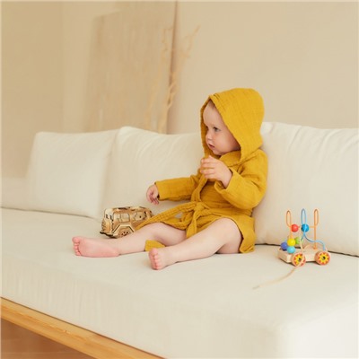 Халат детский муслиновый LoveLife (3 года, рост 98-104 см), горчичный, 100% хлопок, 235 г/м²