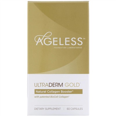 Ageless Foundation Laboratories, UltraDerm Gold, натуральная коллагеновая поддержка с запатентованным коллагеном BioCell, 60 капсул