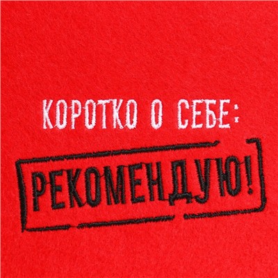 Шапка для бани и сауны с вышивкой «Коротко о себе: рекомендую!», экофетр, красная, «Добропаровъ»
