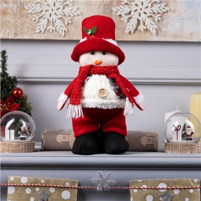 Светодиодная фигура «Снеговик» 13×30×8 см, текстиль, батарейки LR1130×3 (в комплекте), свечение тёплое белое