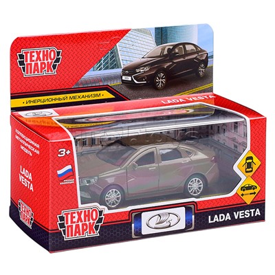 Машина металл LADA Vesta 11,5 см, (двери, коричневый) в коробке