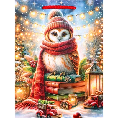 Пакет подарочный новогодний ламинированный, «Сова», 18×10×22.3 см