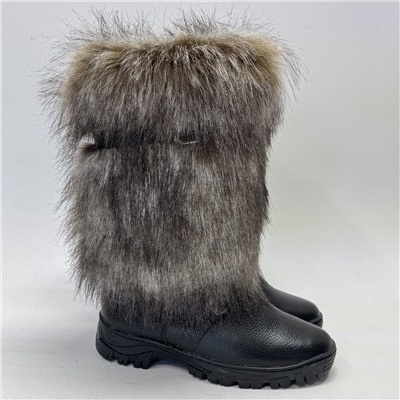 Унты мужские высокие мех “Песец” кожаные на литой подошве