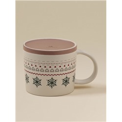 Кружка SL Home «Новый год.Снежинки», 430 мл, фарфор, бежевая