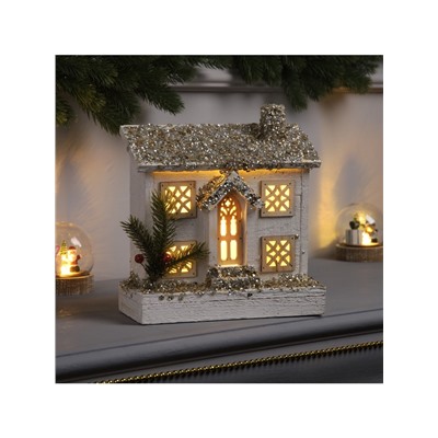 Фигура деревянная «Хижина» 21×23×9 см, 5 LED, батарейки ААx2 (не в комплекте), свечение тёплое