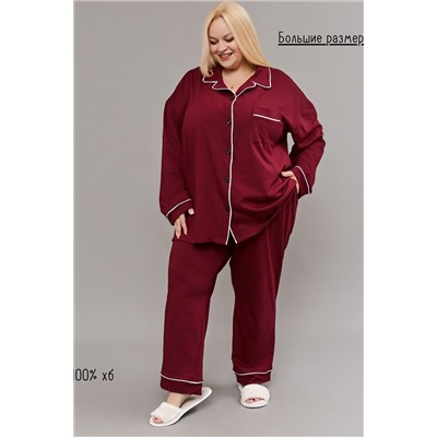 Пижама с брюками на пуговицах больших размеров Однотоннная НАТАЛИ, 1224906