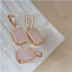 Комплект ювелирной бижутерии коллекция "Дубай" серьги и кулон, покрытие позолота, вставка: стекло, цвет: розовый матовый, арт.414.276