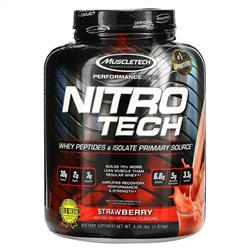 Muscletech, серия Performance, Nitro Tech, основной источник сывороточных пептидов и изолятов, клубничный вкус, 1,81 кг (4 фунта)