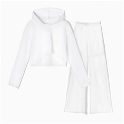 Костюм женский (лонгслив с капюшоном, брюки) MINAKU: Casual Collection, размер 46, белый