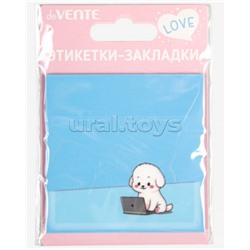 Самоклеящиеся этикетки-закладки "Puppy" пластиковые полупрозрачные, 76x76 мм, 50 листов, голубые