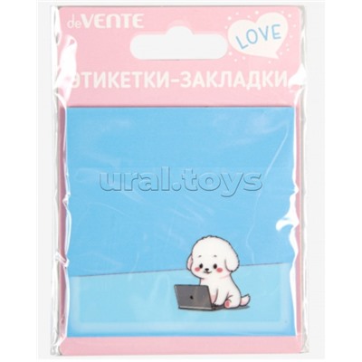 Самоклеящиеся этикетки-закладки "Puppy" пластиковые полупрозрачные, 76x76 мм, 50 листов, голубые