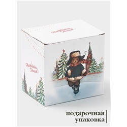 Кружка новогодняя Доляна «Московский мишка», 330 мл, для чая, фарфор, 12×8.5×11 см, белая