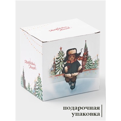 Кружка новогодняя Доляна «Московский мишка», 330 мл, для чая, фарфор, 12×8.5×11 см, белая