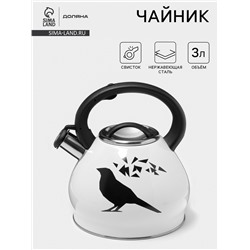 Чайник Доляна «Свиристель», 3 л, со свистком, нержавеющая сталь, голубой