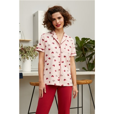 Пижама жакет к/рук, брюки жен Mia Cara SS21WJ327 French Kiss красный/сердечки